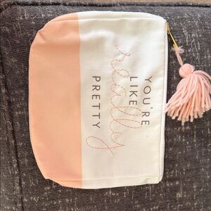 'You're Like Really Pretty' Pink & Cream Makeup Pouch with Tassel